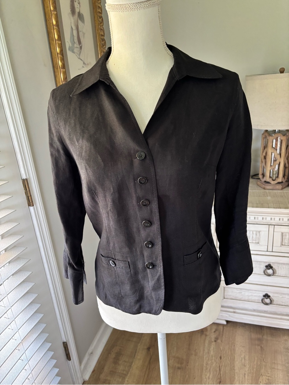 Talbots black 100% Irish linen blazer or blouse size 6 EUC